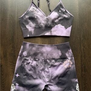 DARC SPORT Purple Cloud Print Sports Bra and shorts Set
